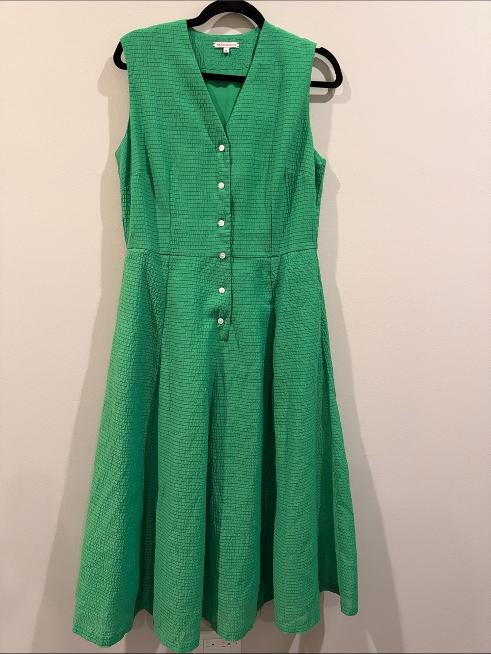Frances Valentine Vibrant Green Sleeveless Button-Front Fit & Flare Dress